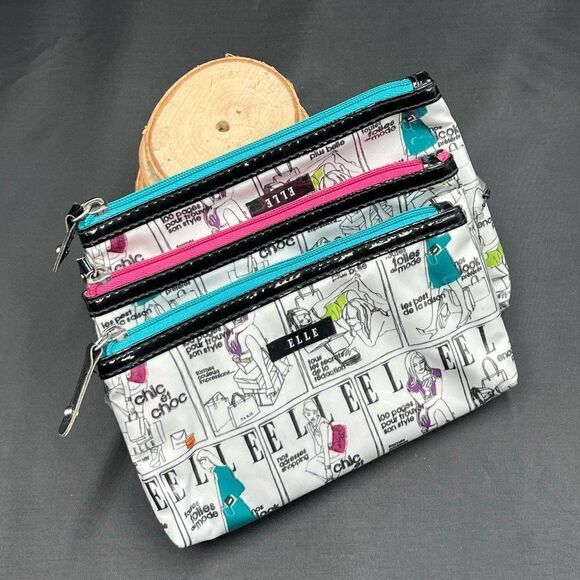 ELLE 3 Piece Graphic Logo Cosmetic Bag - Picture 1 of 7